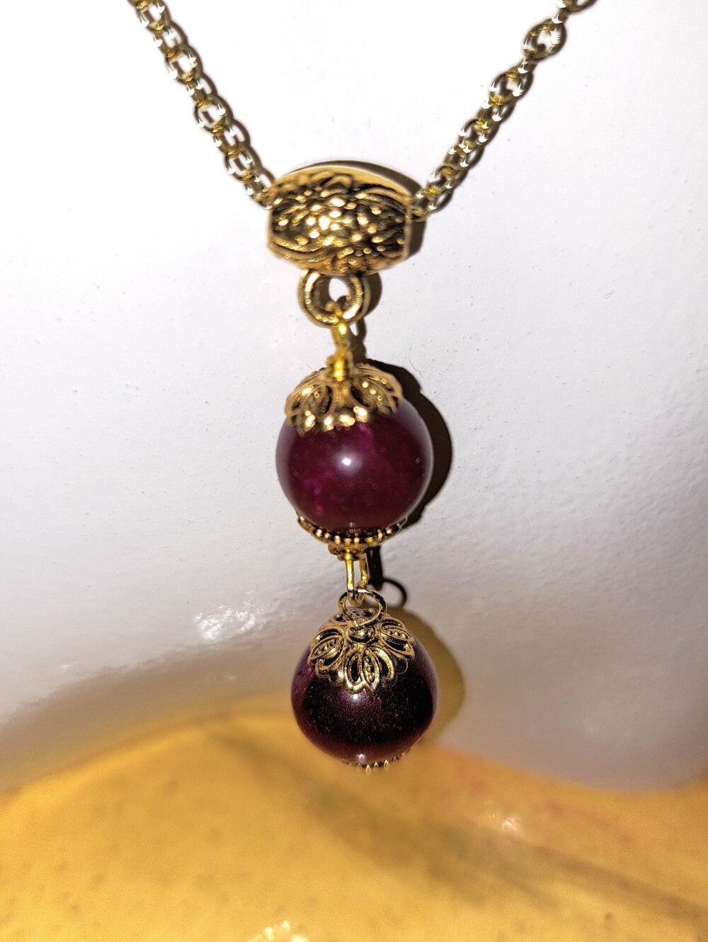 Simply Elegant Hand Crafted 18" Red Gemstone Pendant on 14K Gold Filled Chain